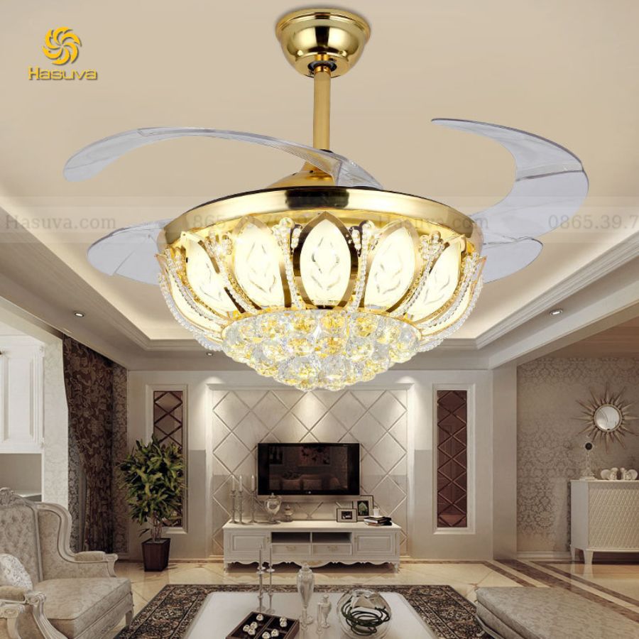 Quạt Cụp Xòe Pha Lê Cánh Sen
