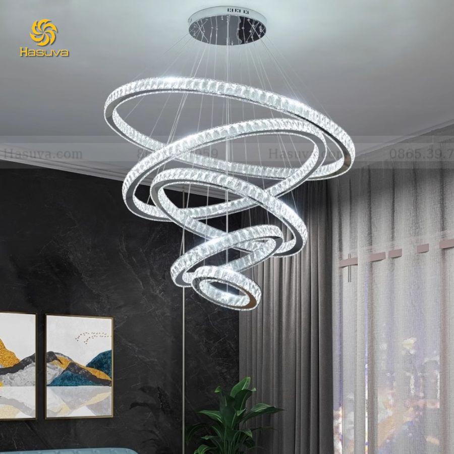 Đèn Thả 5 Vòng Pha Lê