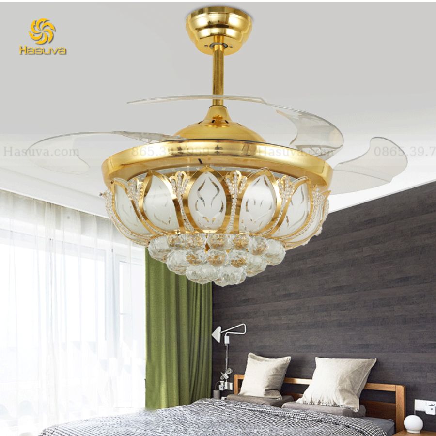 Quạt Cụp Xòe Pha Lê Cánh Sen